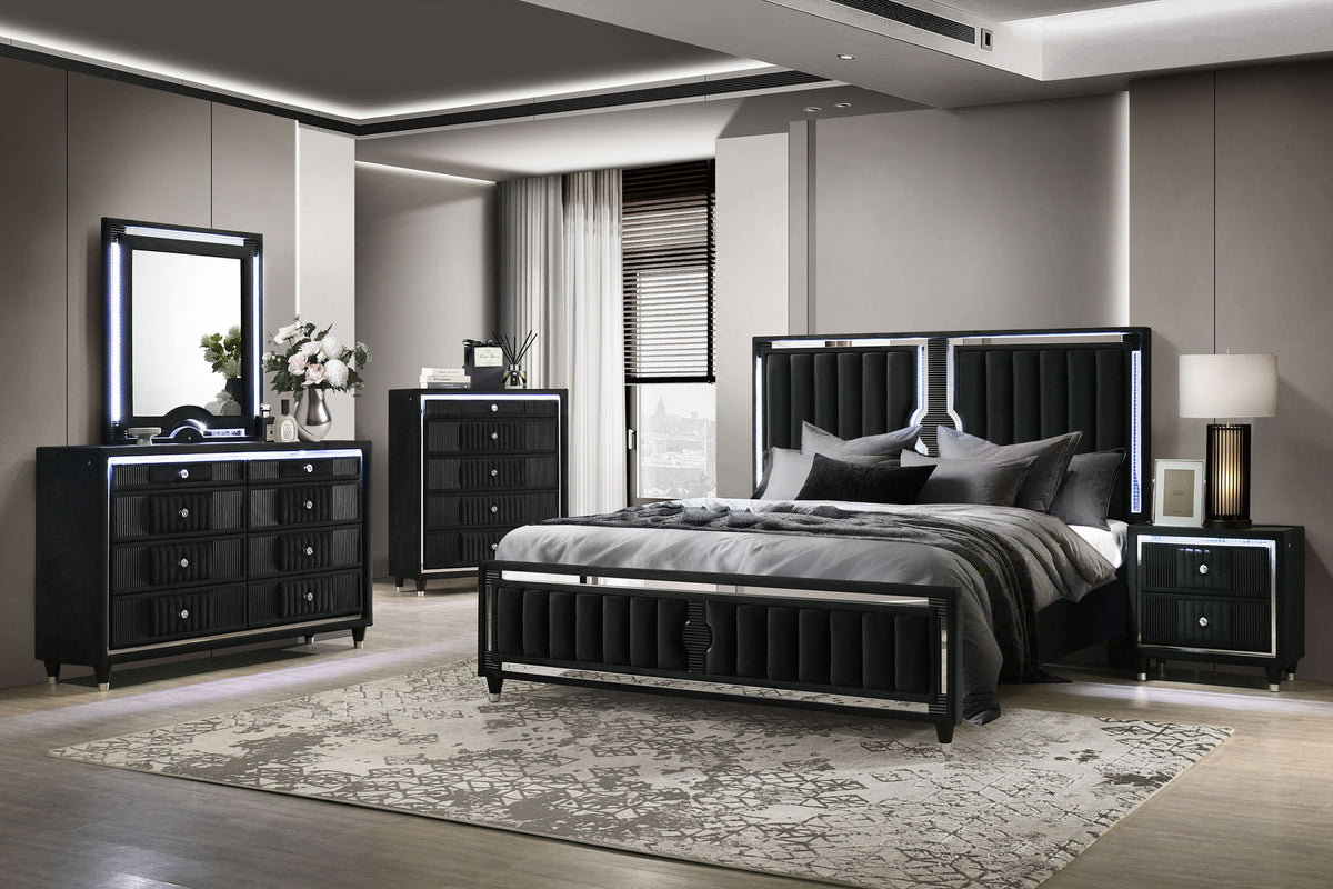 Ravenne 5-piece Velvet Upholstered California King LED Bedroom Set Black