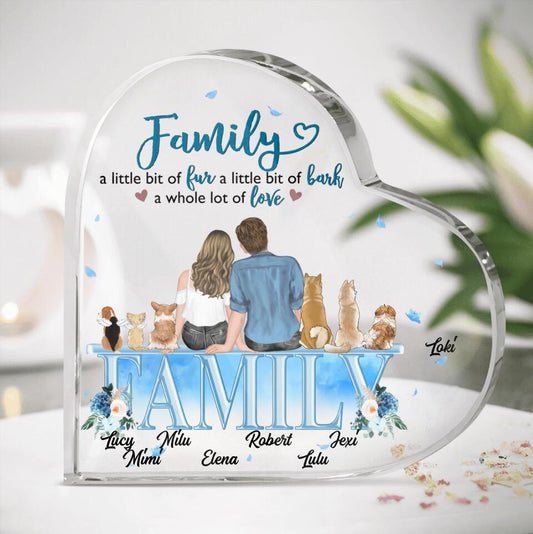 Personalized Couple With Dogs Crystal Heart - Gift Idea For Couple/Dog Lovers - Up to 6 Dogs - Family A Little Bit Of Fur A Little Bit Of Bark A Whole Lot Of Love