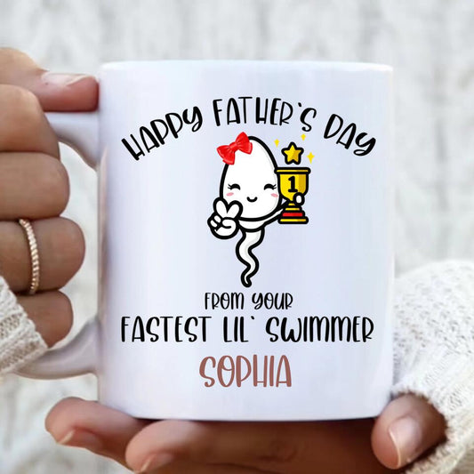Personalized Father's Day Coffee Mug - Funny Gift Idea For Father's Day - Happy Father's Day From Your Fastest Lil' Swimmer