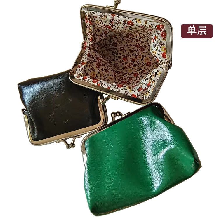 Retro Double-Layer Compact Oil Wax Leather Wallet