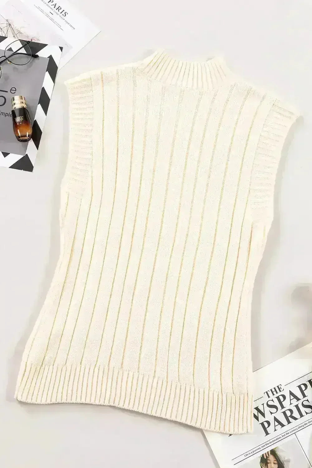 Cable Knit Sweater Vest – High Neck & Textured Oatmeal