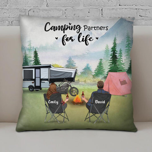 Personalized Camping Throw Pillow Cover Gift For Couple, Family - Full Options - Camping Partners For Life