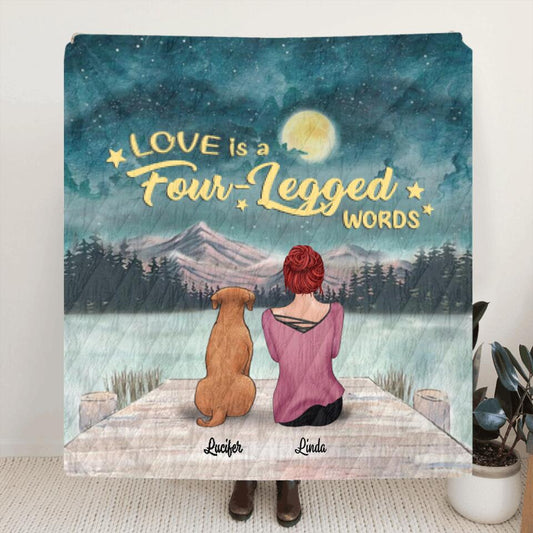 Personalized Pets Mom Quilt/Fleece Blanket - Mom With Up to 5 Pets - Best Gift For Cat Lovers, Dog Lovers - Love Is Four-Legged Words
