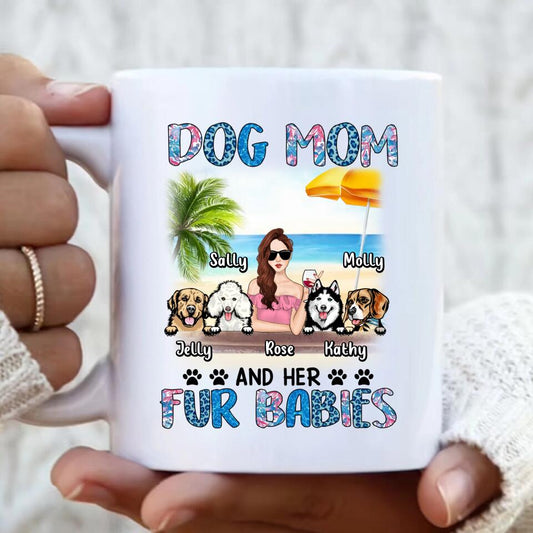 Personalized Dog Mom Summer Patterned Coffee Mug - Up to 4 Dogs - Gift Idea For Dog Mom/Dog Lovers - Dog Mom And Her Fur Babies