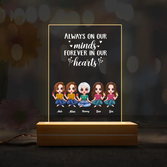 Personalized Mother Acrylic Night Light - Up to 4 Daughters - Gift Idea For Mother's Day - Always On Our Minds Forever In Our Hearts