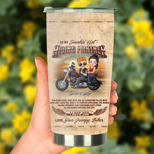 Personalized Couple Riding Tumbler - Gift Idea For Couple/Biker - To My Smokin' Hot Riding Partner