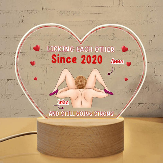 Personalized Heart Acrylic Photo Panel with Light Base - Valentine's Day Gift For Him/Her - Licking Each Other
