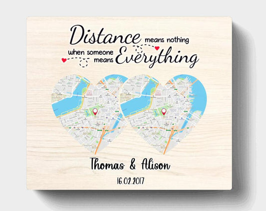 Custom Personalized Map Couple Horizontal Canvas - Best Gift For Couple - Distance Means Nothing When Someone Means Everything