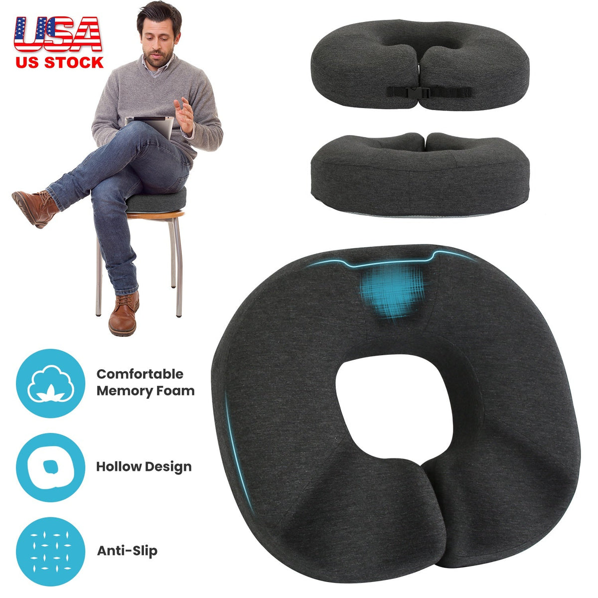 Donut Pillow Seat Cushion Memory Foam Donut Chair Cushions ErgonomicÊSeat Cushion Pad for Coccyx Prostate Sciatica Pelvic Floor Pressure Sores Office
