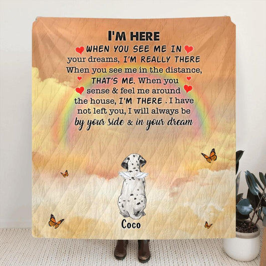 Personalized Memorial Dog Quilt/Fleece Blanket - Gift Idea For Dog Lover - I'm Here