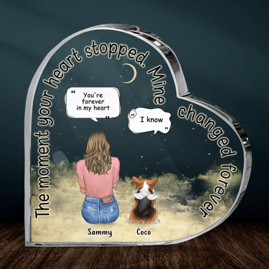 Personalized Memorial Pet Crystal Heart - Adult/Couple With Up to 4 Pets - Memorial Gift Idea For Dog/Cat Lover - The Moment Your Heart Stopped Mine Changed Forever