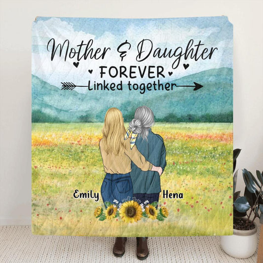 Personalized Mom & Daughter Quilt/Fleece Throw Blanket/Pillow Cover - Mother's Day Gift Idea From Daughter - Mother & Daughter Forever Linked Together