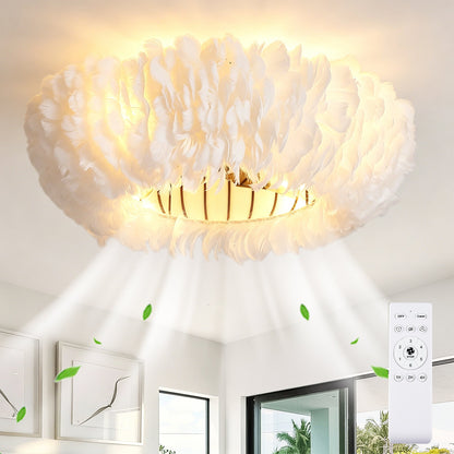 20" Feather-Dressed Caged Ceiling Fan with Remote and Light
