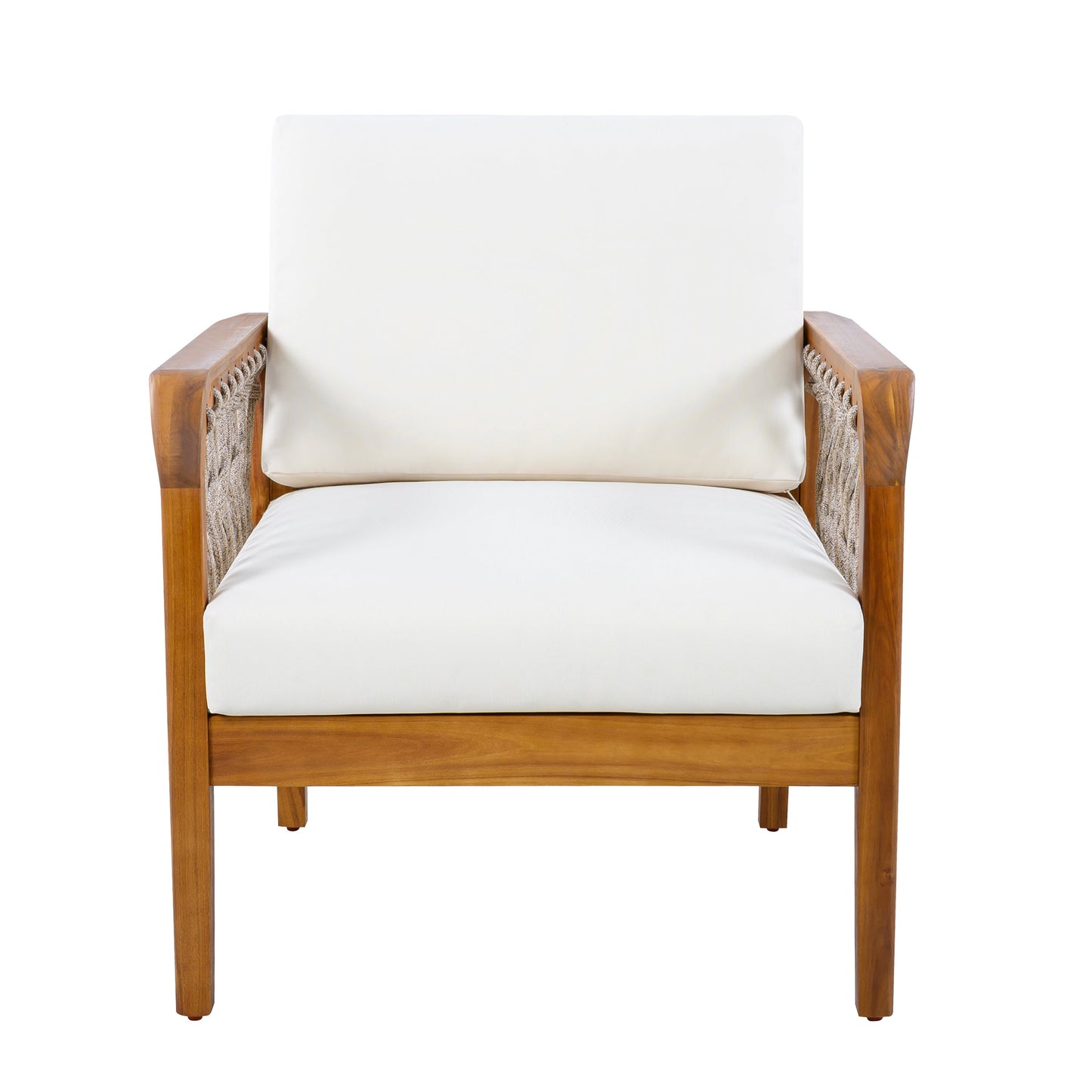 Outdoor Acacia Wood Club Chair with Handwoven Rope (Set of 2)