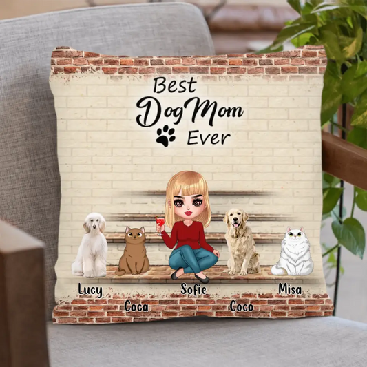 Personalized Dog/Cat Mom Pillow Cover - Gift Idea For Dog/Cat Lovers/Mother's Day - Up to 4 Dogs/Cats - Best Dog Mom Ever