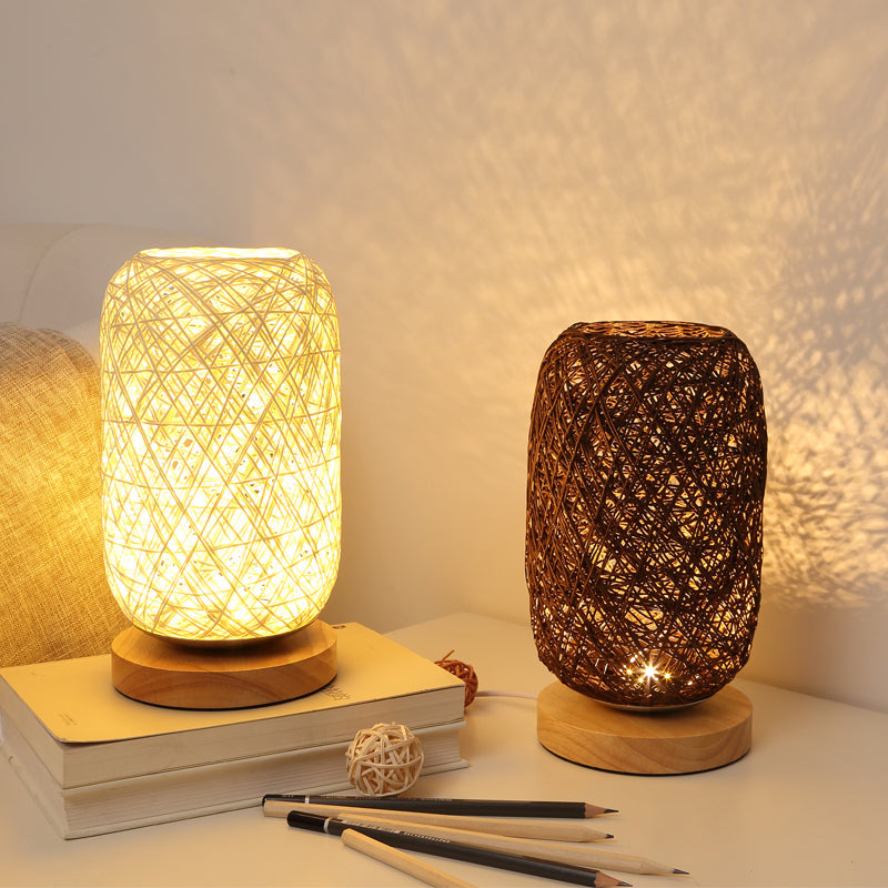 Rechargeable Solid Wood Twine Takraw Table Lamp
