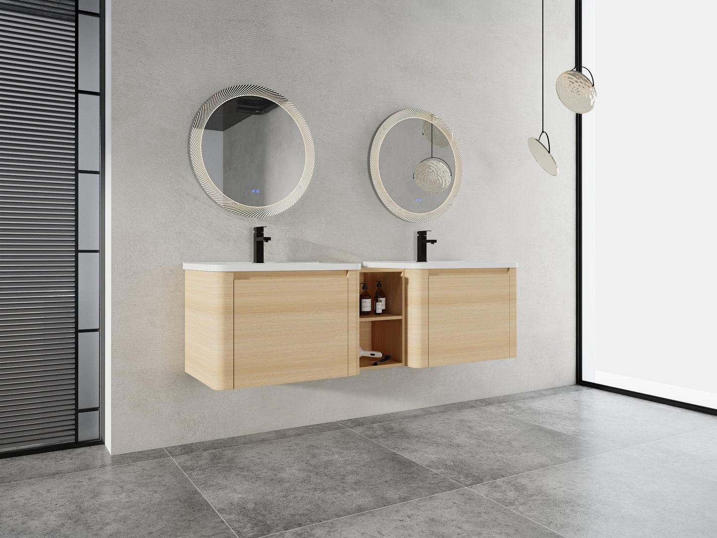 68'' Wall-Mounted Bathroom Vanity with Storage Shelves