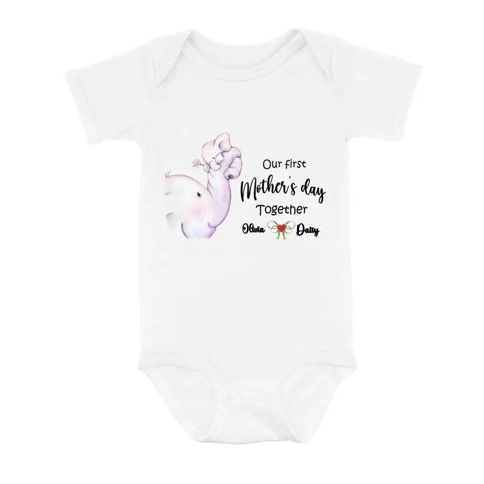 Personalized Elephant Baby Onesie/T-Shirt - Gift Idea for Baby/Mother's Day - Our First Mother's Day Together