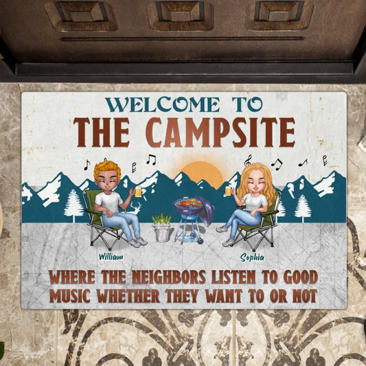 Personalized Camping Couple With Pet Doormat - Couple With Up to 4 Pets - Gift Idea For Camping/Dog/Cat Lovers - Welcome To The Campsite