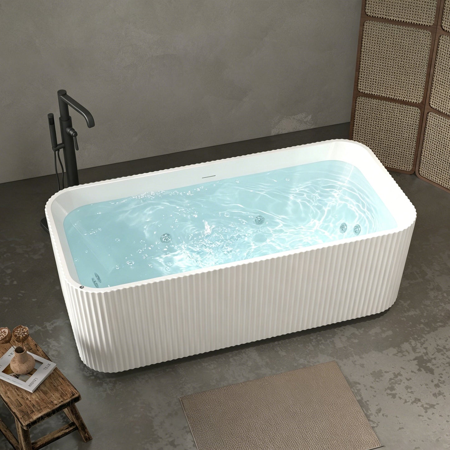 67" Rectangle Linear Acrylic Massage Whirlpool Freestanding Bathtub