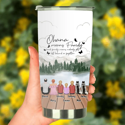 Personalized Family Tumbler - Up to 4 Pets -Gift Idea for Father's Day/Mother's Day/Family - Ohana Means Family And Family Means Nobody Gets Left Behind Or Forgotten