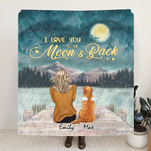 Personalized Pet Mom Quilt/Fleece Blanket - Up to 6 Pets - Gift Idea For Dog/Cat lover -  I Love You To The Moon And Back