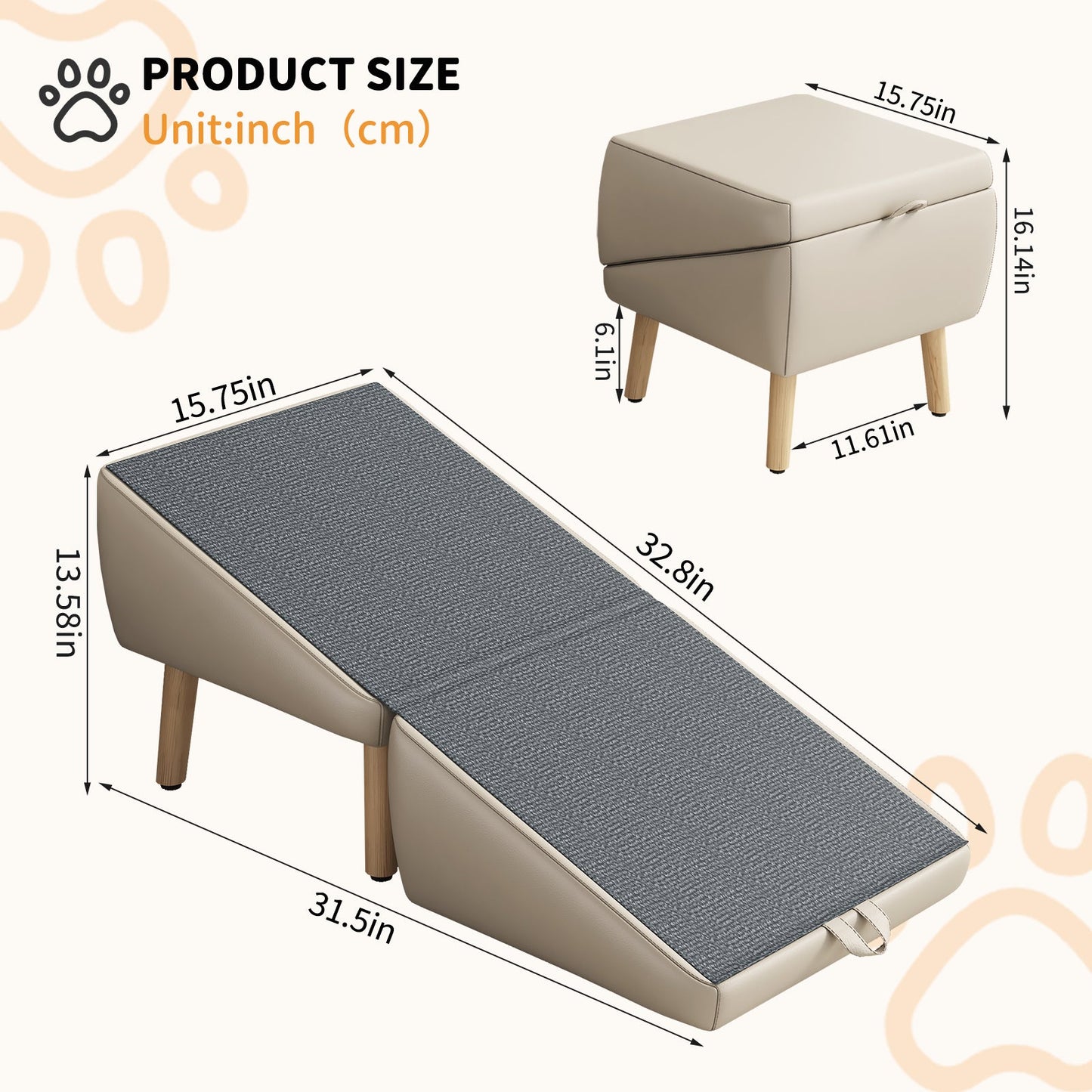 (UPGRADED) Dog Stairs for Small Dogs and Cats, Foldable 2-in-1 Wooden Pet Steps