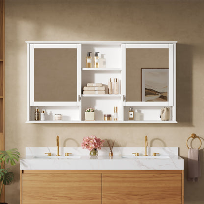 Wall Mount Mirror Cabinet With Adjustable Shelves - White