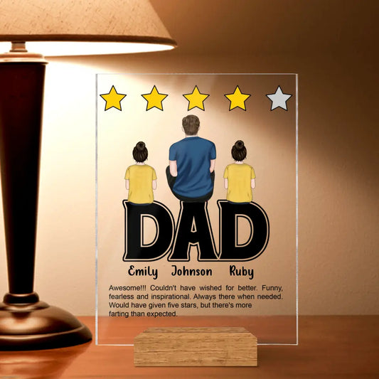 Personalized Dad Rating Acrylic Plaque - Father's Day Gift Idea For Dad - Up to 4 Kids - Awesome! Couldn't Have Wished For Better