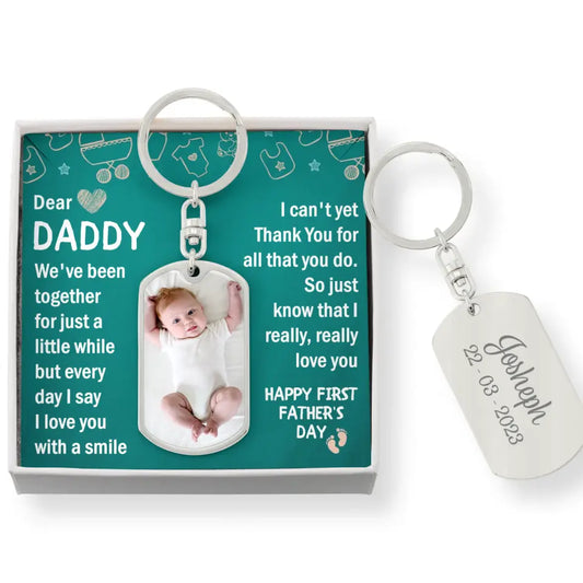 Personalized Dear Daddy Tag Keychain With Message Card - Gift Idea For Dad/Father's Day - Happy First Father's Day
