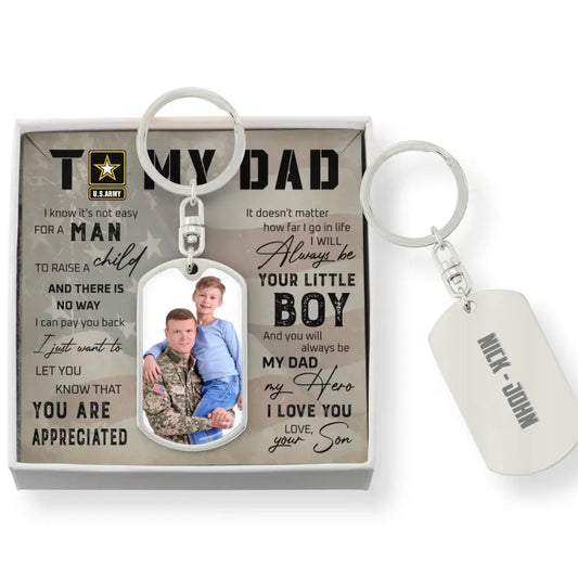 Personalized To My Veteran Dad Tag Keychain With Message Card - Gift Idea For Veteran/Father's Day/Independence Day - You Are Appreciated