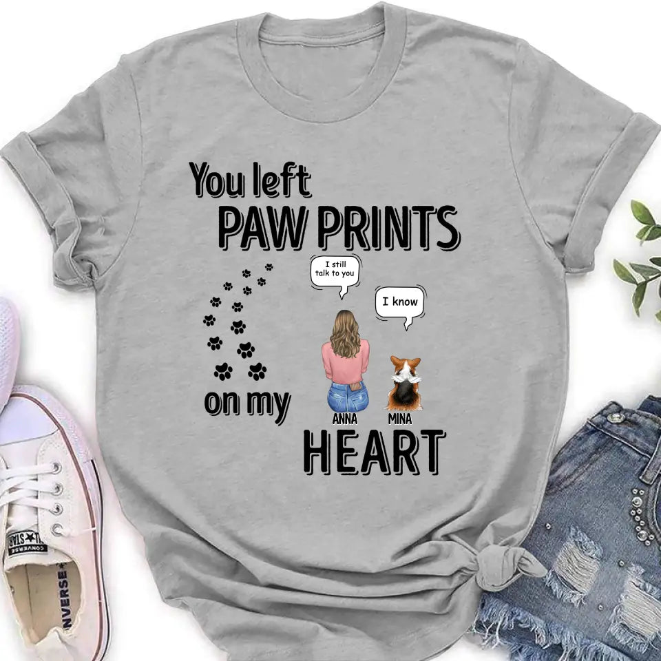 Personalized Memorial T-shirt/Long Sleeve/Sweatshirt/Hoodie - Up to 4 Pets - Gift Idea For Dog/Cat/Rabbit Lover - Mother's Day/Father's Day Gift - You Left Paw Prints On My Heart