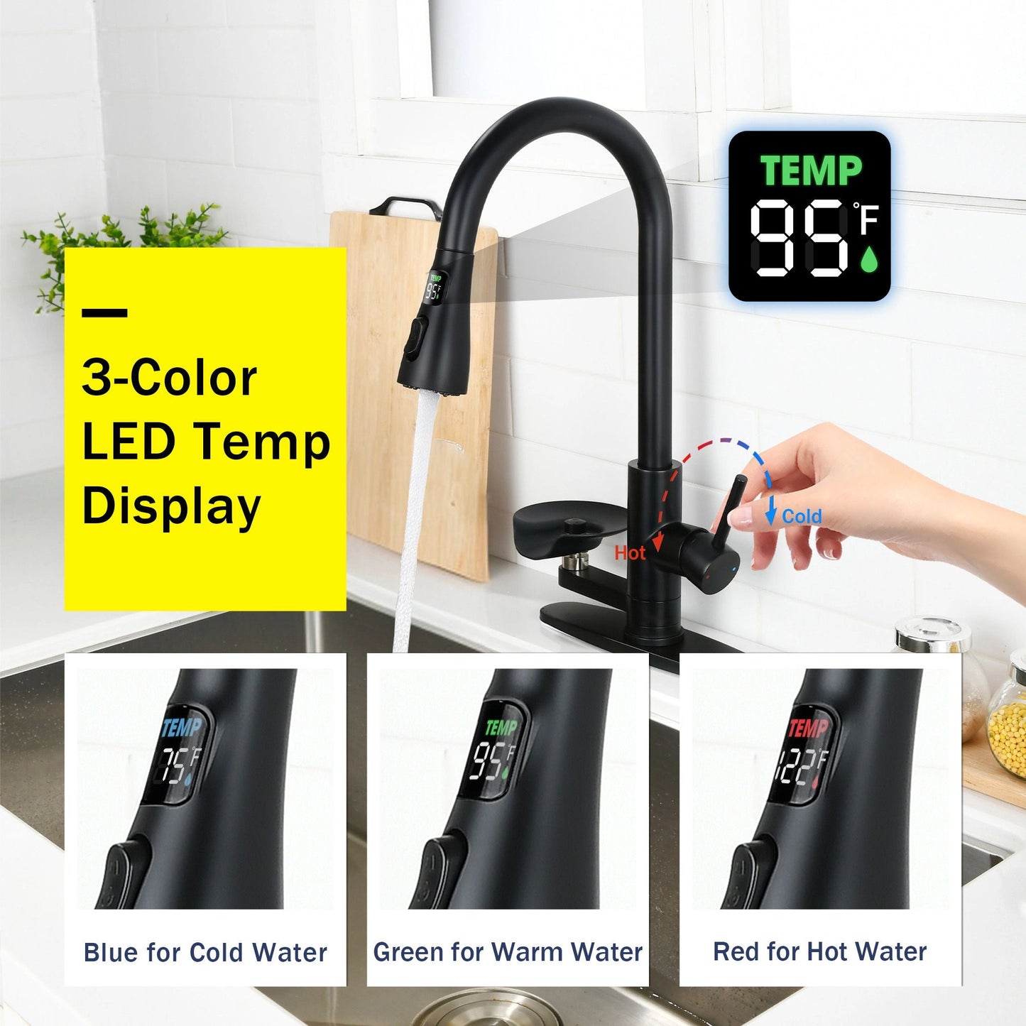 3-In-1 Kitchen Faucet with LED Temperature Display