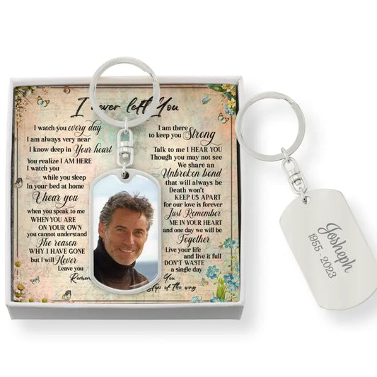 Personalized Memorial Photo Tag Keychain With Message Card - Memorial Gift Idea For Father's Day - I Never Left You