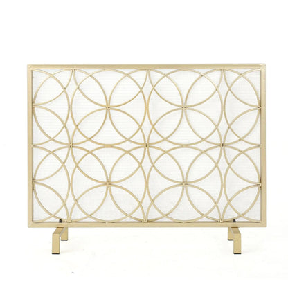 Thayer Single Panel Iron Fireplace Screen with Geometric Design