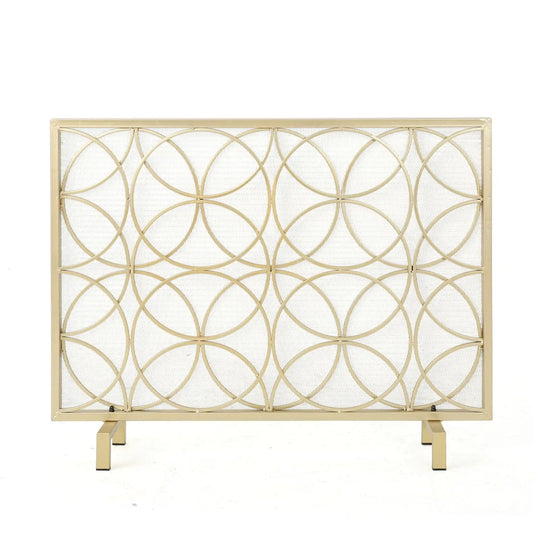 Thayer Single Panel Iron Fireplace Screen with Geometric Design