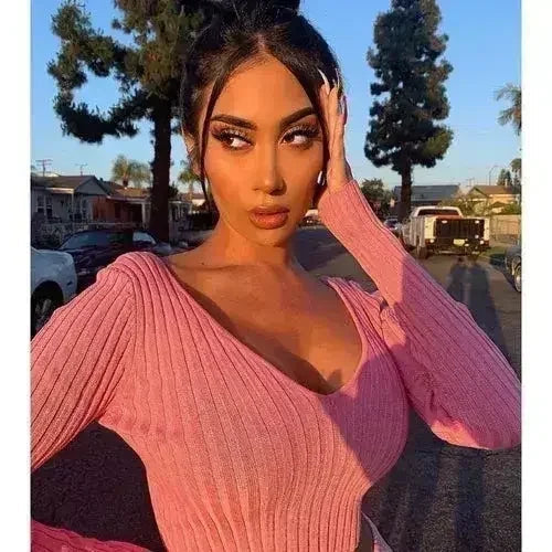 Cotton black short crop top Women autumn v neck off shoulder