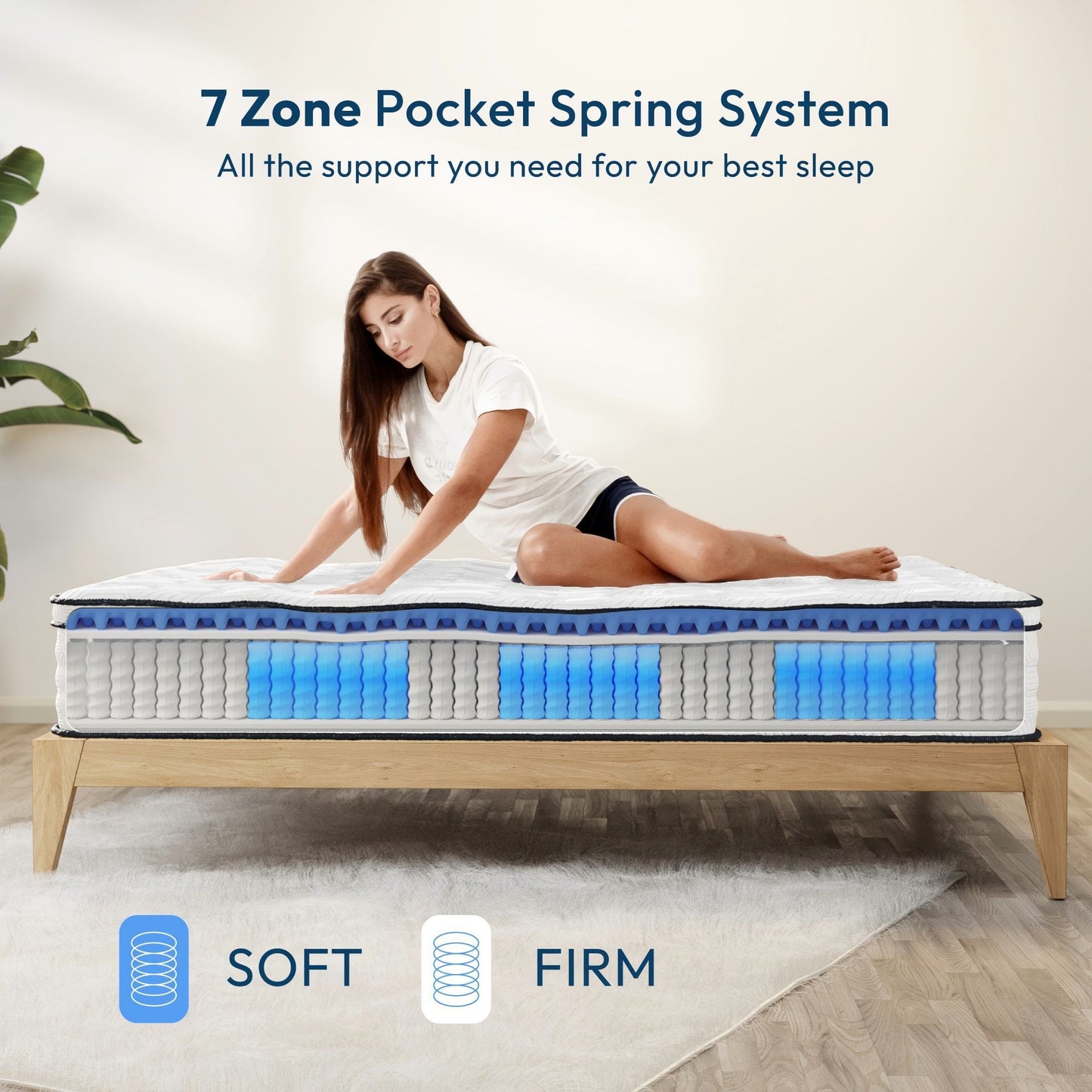 12'' Hybrid Mattress With Pocket Springs And Memory Foam, Medium Firm Support - White - Queen