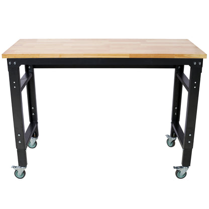 48" Wide Rolling Workbench with Adjustable Height - Dark Gray, Wood