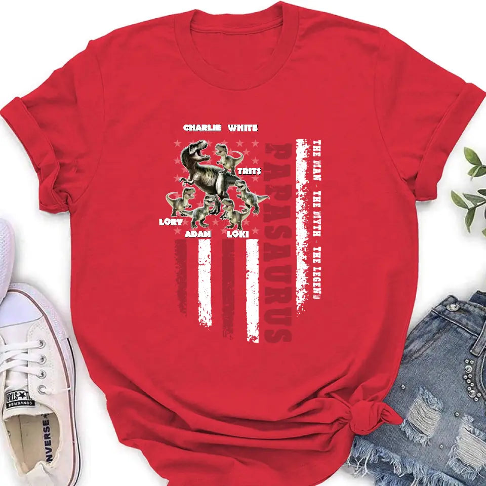 Personalized Papasaurus Shirt/Hoodie - Gift Idea For Father's Day - Up to 5 Kids - Papasaurus The Man The Myth The Legend