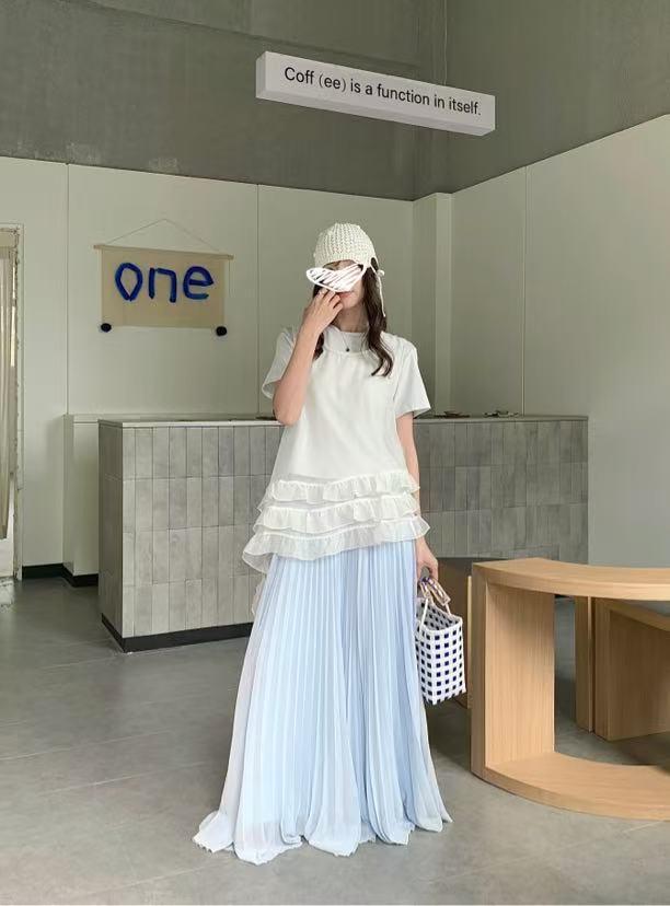 Spring And Summer New Plus-Size Pleated Skirt For Women, Stylish Pleated A-Line Long Skirt, Chiffon High-Waisted Tulle Skirt For Plus-Size Women