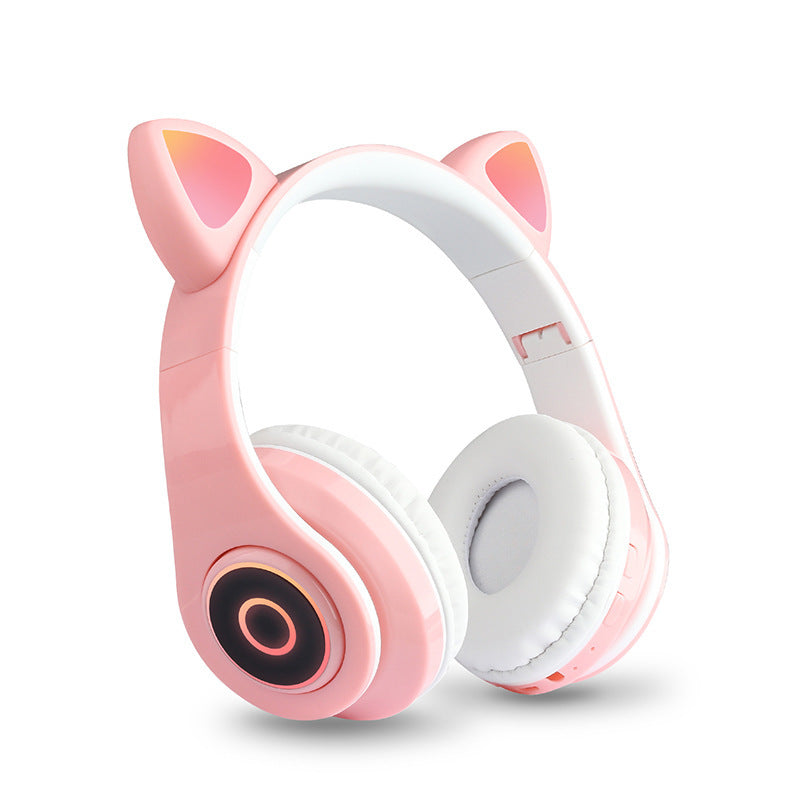 Cartoon Cat Ears 5.0 Bluetooth Headset Luminous Foldable Card Music