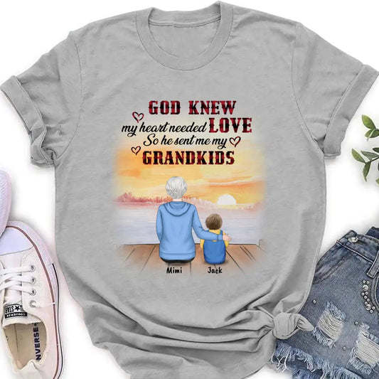 Personalized T-shirt/Hoddie/Sweatshrt/Sleeve - Gift for Grandparent and Grandkids - Grandma/Grandpa and Grandkids - Up to 4 Grandkids - God knew my heart needed love