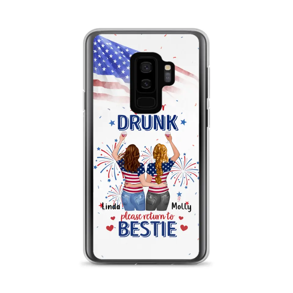 Personalized Friend's 4th Of July iPhone/Samsung Case - Gift Idea For Friends/Besties/Sister On Independence Day - Up to 4 Girls - If Lost Or Drunk Please Return To Bestie