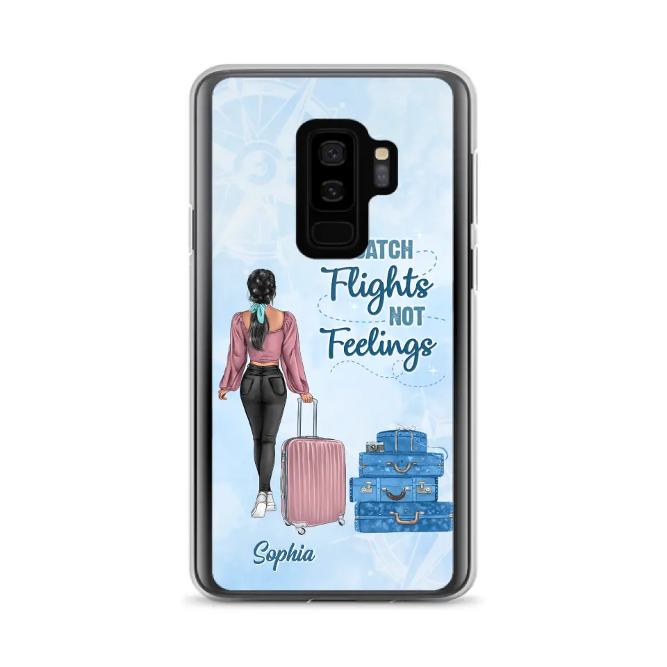 Custom Personalized Traveling Girl Phone Case - Gift Idea For Traveling Lovers/Girl - Catch Flights Not Feelings - Cases For iPhone/Samsung