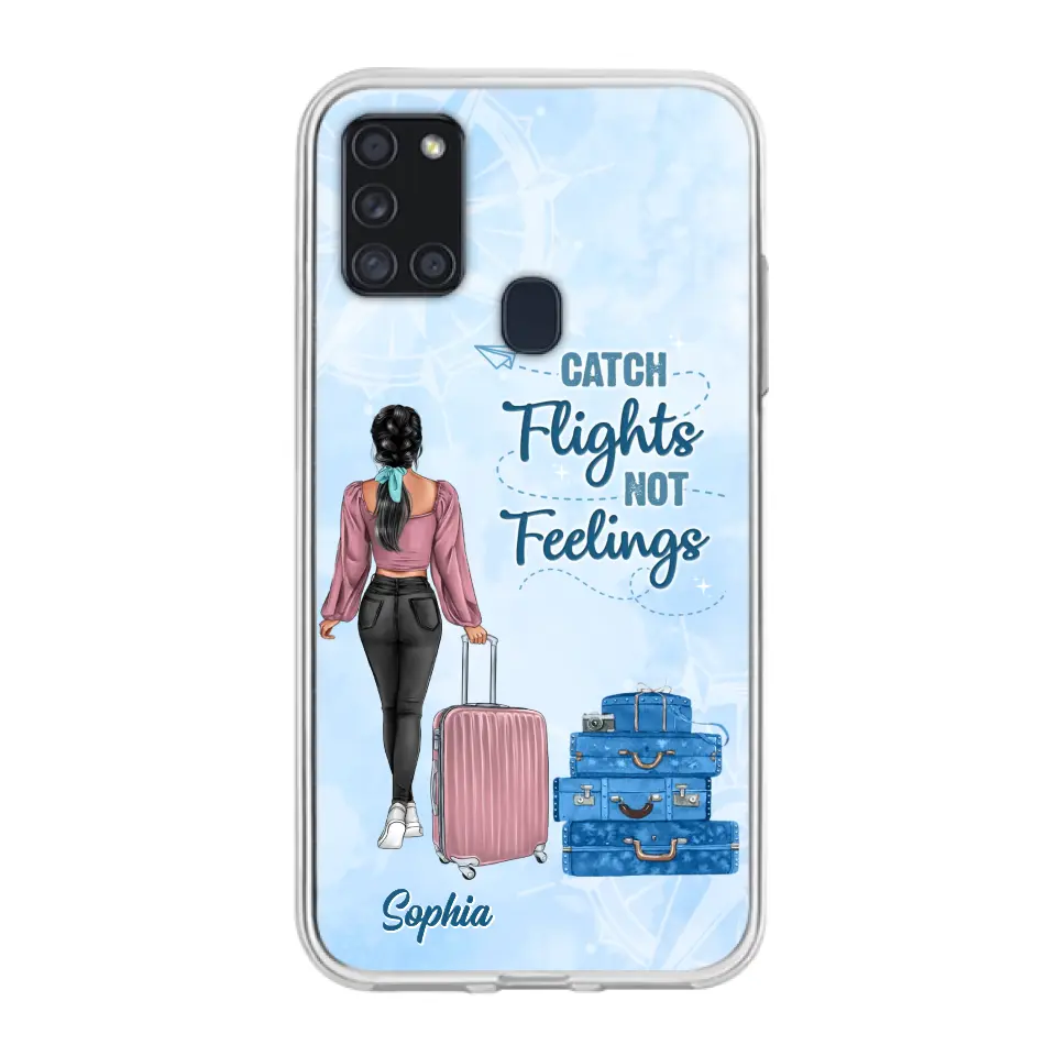 Custom Personalized Traveling Girl Phone Case - Gift Idea For Traveling Lovers/Girl - Catch Flights Not Feelings - Cases For iPhone/Samsung