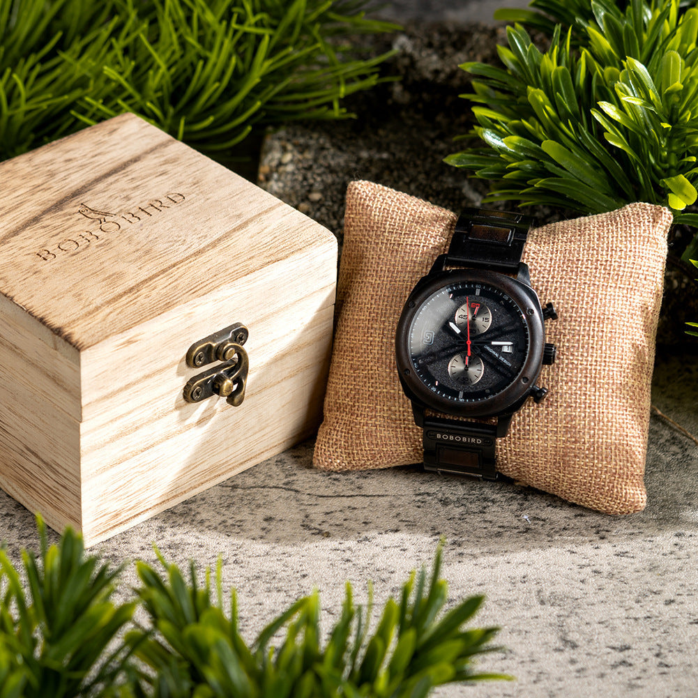 Natural Wood Men's Watch - Minimalist Retro Quartz Wristwatch with Leather Strap