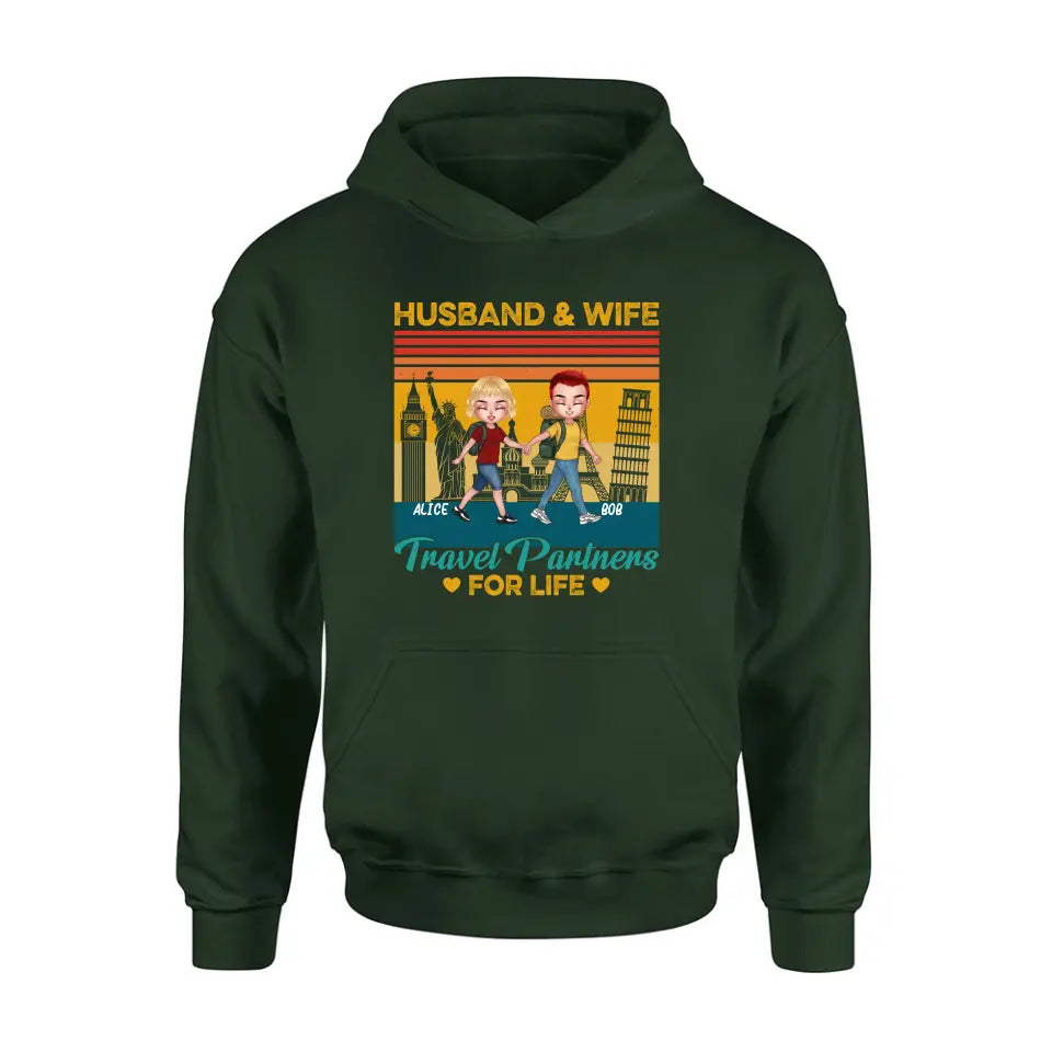 Personalized Traveling Couple Shirt/Pullover Hoodie - Gift Idea For Traveling Lover/Couple - Husband & Wife Travel Partners For Life