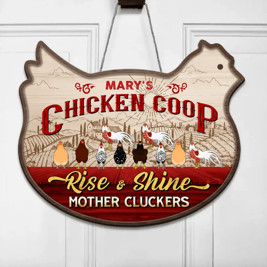 Personalized Chicken Coop Door Sign - Up to 10 Chickens - Best Gift For Chicken Lovers - Chicken Coop Rise & Shine Mother Cluckers