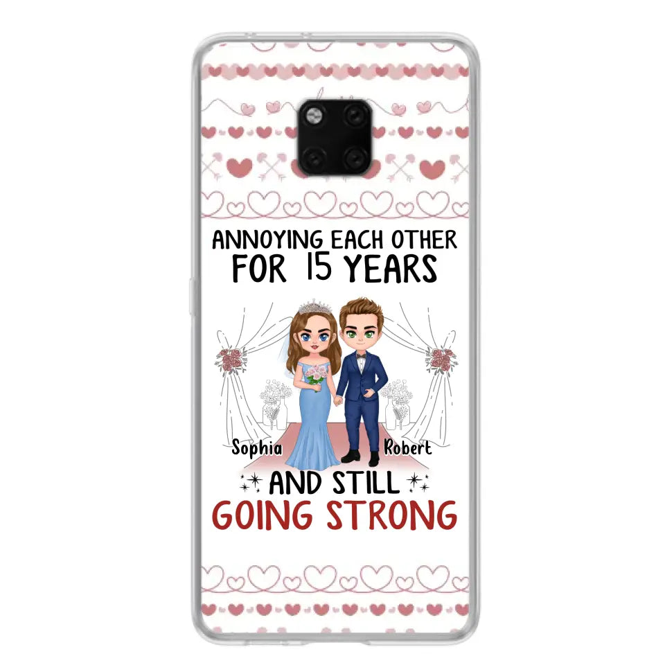 Custom Personalized Chibi Couple Phone Case - Best Gift Idea For Couple/Husband/Father's Day - Annoying Each Other For 15 Years And Still Going Strong - Case For Oppo/Xiaomi/Huawei